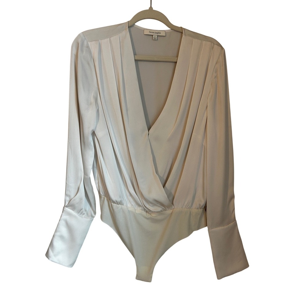 Favorite Daughter The Date Blouse Bodysuit Ivory Size M Satin Surplice Wrap